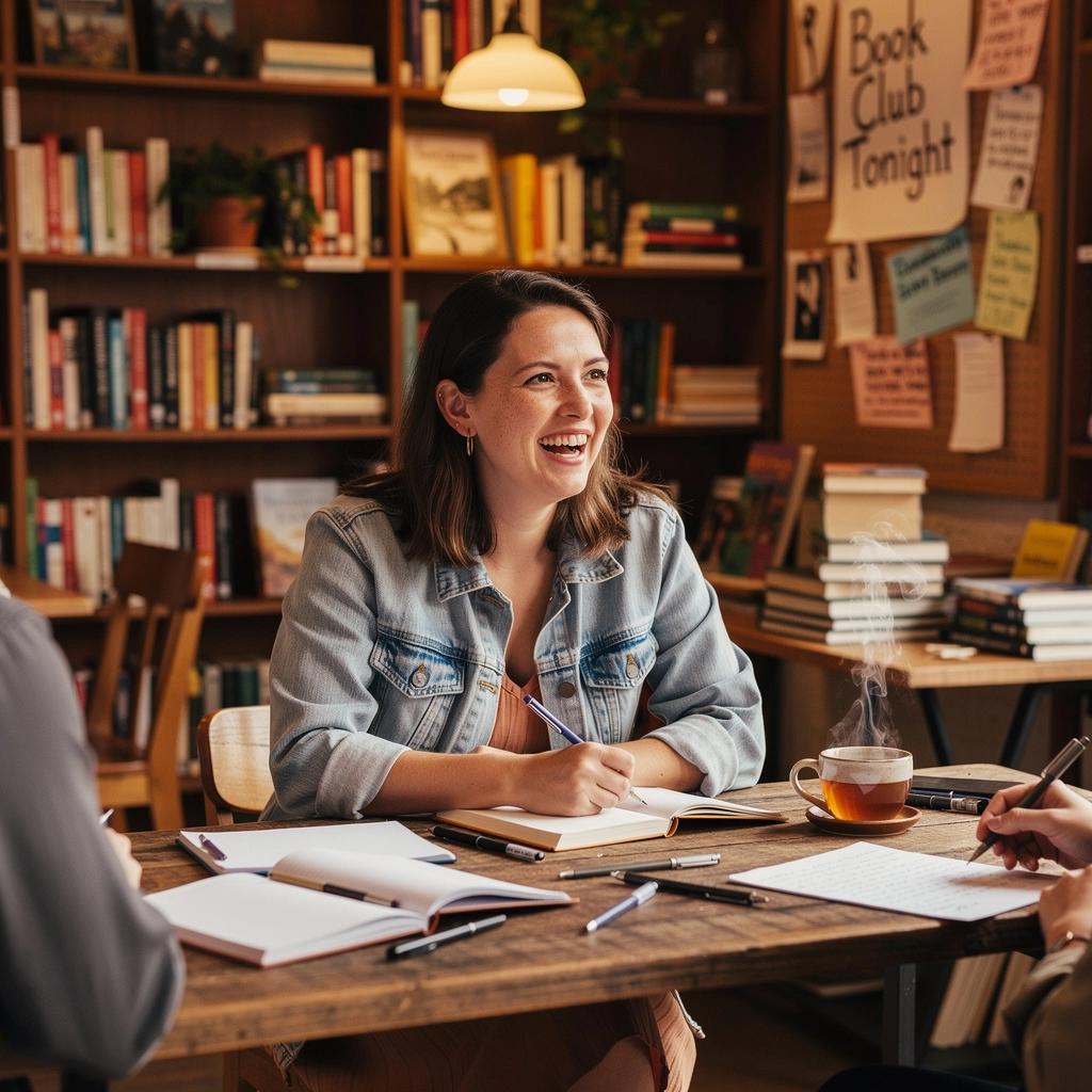 An inviting community event featuring local authors discussing their latest works in a warm atmosphere.